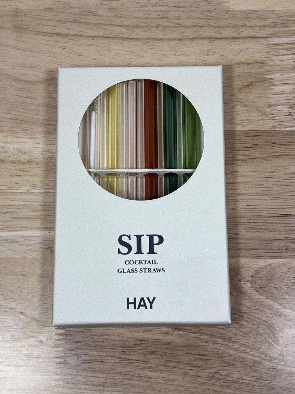 HAY Sip Handmade Reusable Glass Cocktail Straws Colorful Drinking Set Of 6 NEW